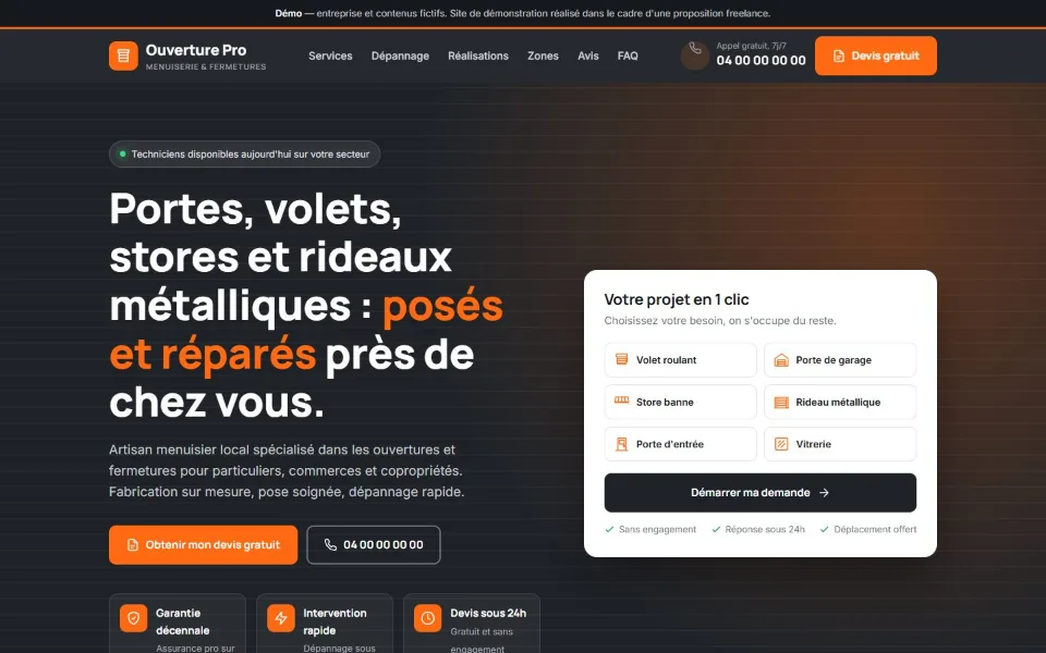 Site d'un artisan menuisier pour portes, volets et stores