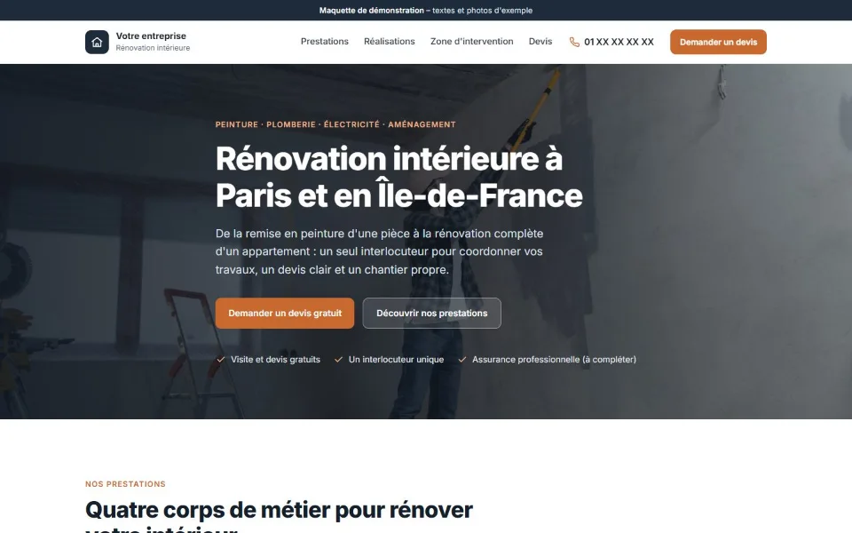 Site d'une entreprise de rénovation intérieure